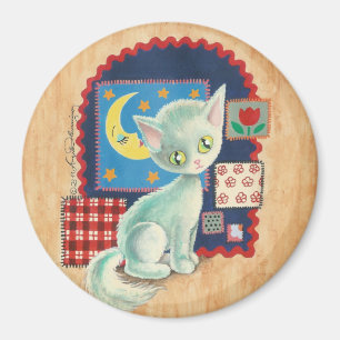 Imán Arte blanco lindo del remiendo del gatito y del