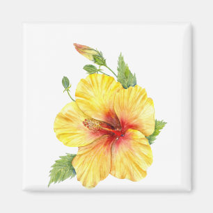 Imán Arte botánico amarillo hibiscus