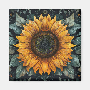 Imán Arte botánico de girasol intrincado