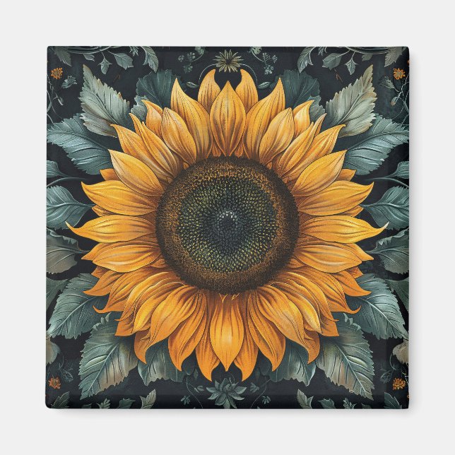 Imán Arte botánico de girasol intrincado (Frente)