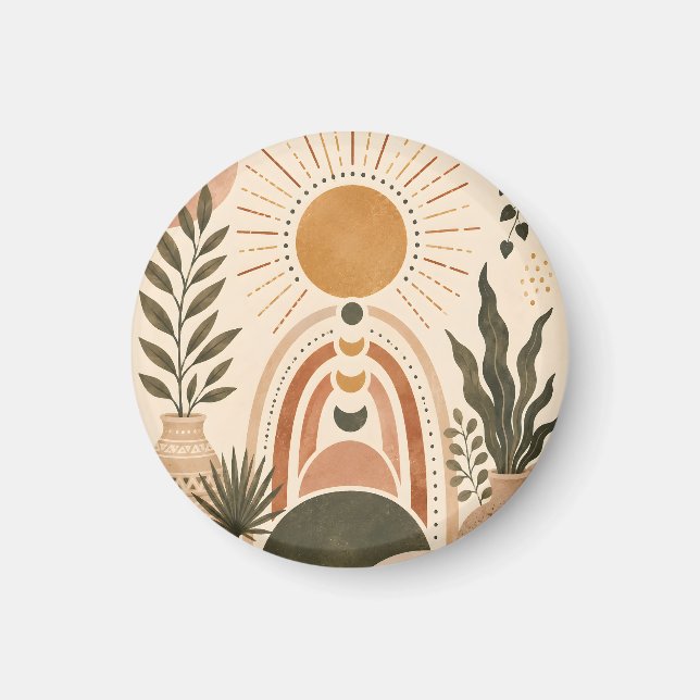 Imán Arte botánico y sol boho (Frente)