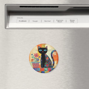 Imán Arte caprichoso de gato negro