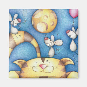 Imán Arte caprichoso de gato y ratón lunar lindo