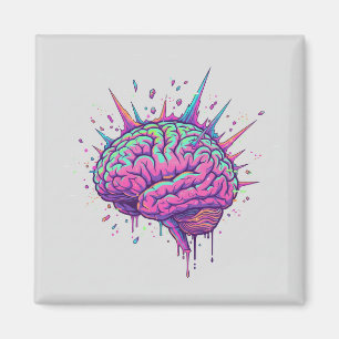 Imán Arte ciberpunk neuroespicy   Cerebro neón rosa