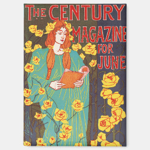 Imán Arte Clásico Art Nouveau Mujer Verde Amarillo Flor
