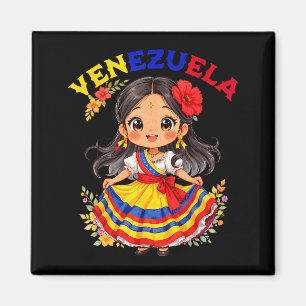 Imán Arte Colorido de Niña Venezolana con Vestido Tradi