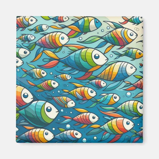 Imán Arte colorido de peces submarinos (Frente)