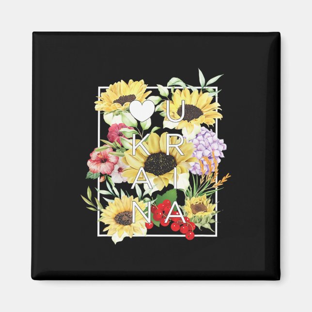 Imán Arte con palabras de flores de Ucrania - Orgullo u (Frente)