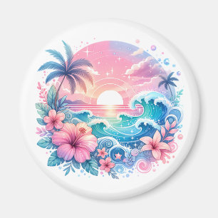 Imán Arte costero rosa y azul bonito