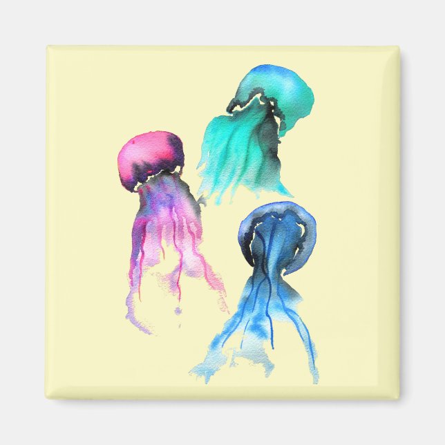 Imán Arte cutáneo de medusas trio acuarela (Frente)