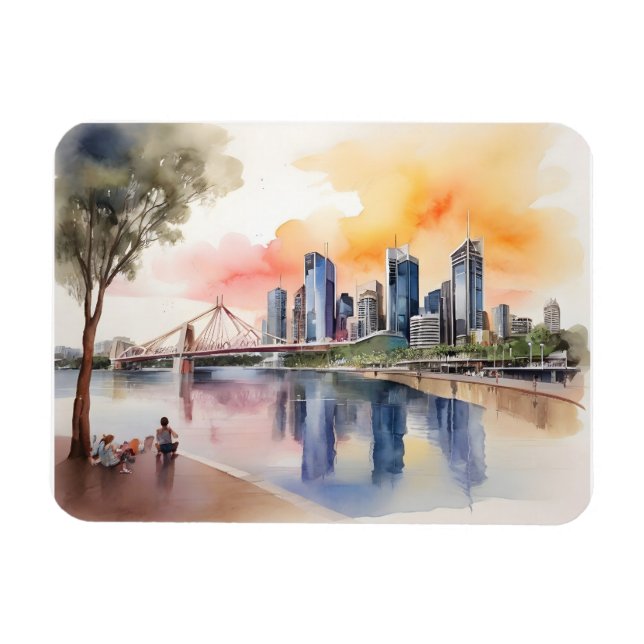 Imán arte de acuarela de Brisbane (Horizontal)