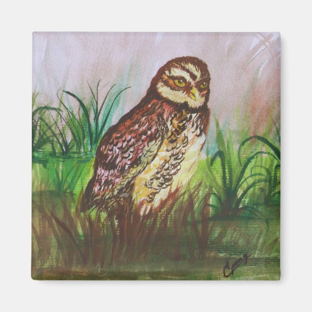 Imán Arte de acuarela de búho encantado (Frente)
