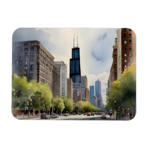 Imán arte de acuarela de Chicago