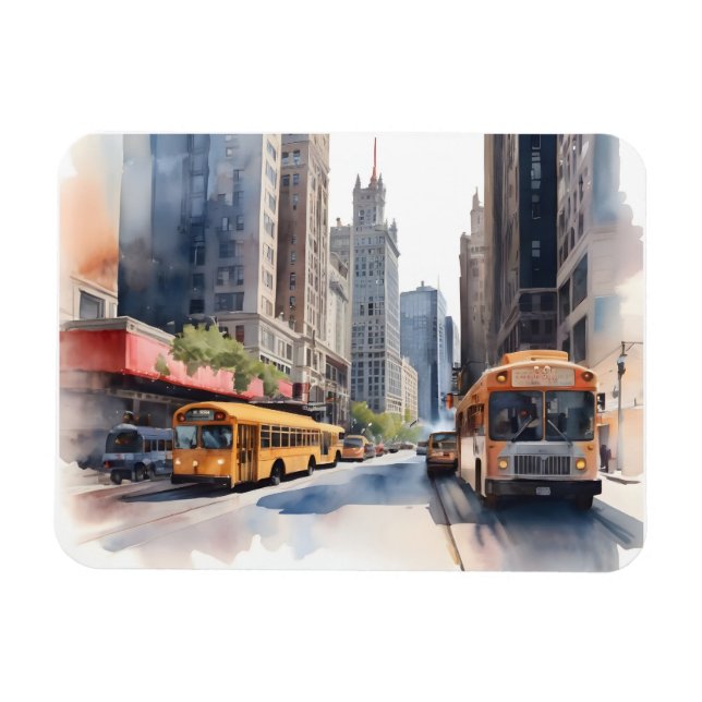 Imán arte de acuarela de Chicago (Horizontal)