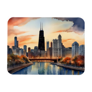 Imán arte de acuarela de Chicago