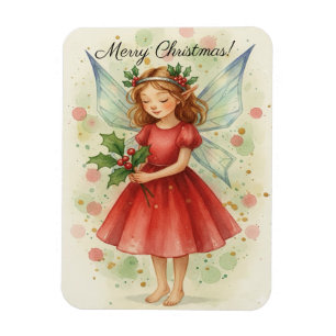 Imán Arte de acuarela de hada de Navidad 