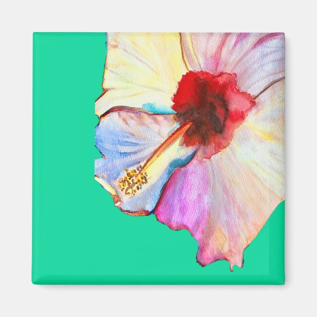 Imán arte de acuarela de hibisco de verano (Frente)