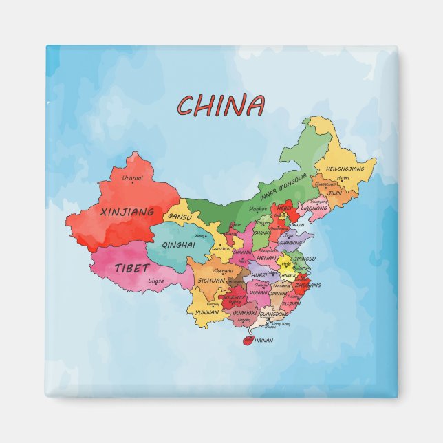 Imán Arte de acuarela de Mapa de China (Frente)