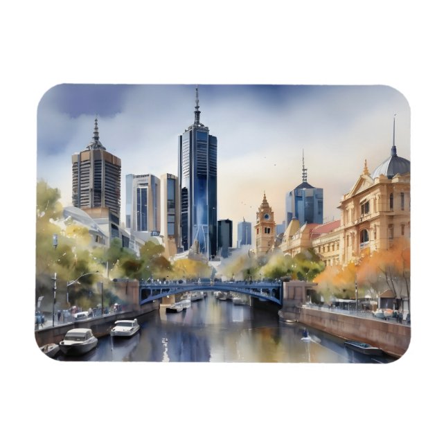 Imán arte de acuarela de Melbourne (Horizontal)