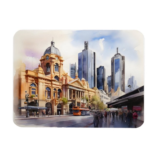 Imán arte de acuarela de Melbourne (Horizontal)