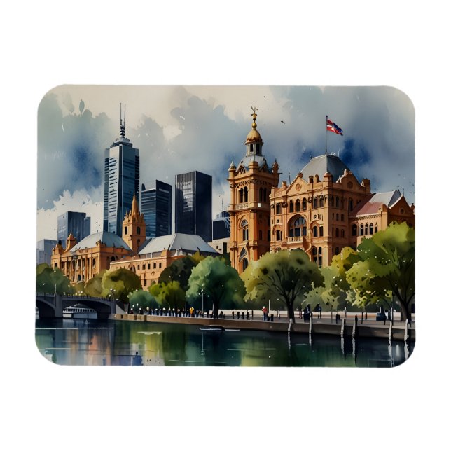 Imán arte de acuarela de Melbourne (Horizontal)