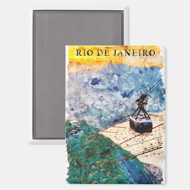Imán Arte de Acuarela de Río de Janeiro Brasil (Anverso/Reverso)