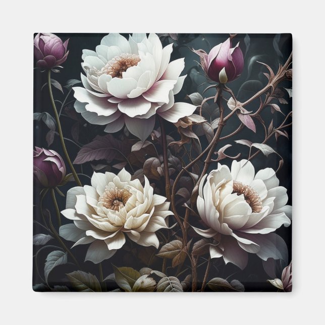 Imán Arte de acuarela de rosas negras y blancas (Frente)