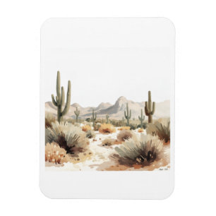 Imán Arte de Acuarela Minimalista del Cactus Saguaro de