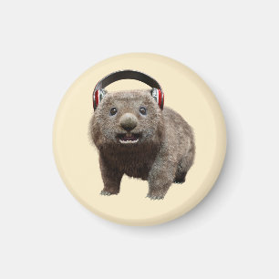 Imán Arte de amante de la música con wombat lindo y aur