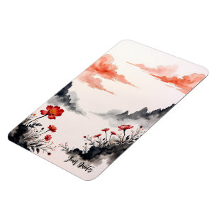 Imán Arte de amapola de lavado de tinta china