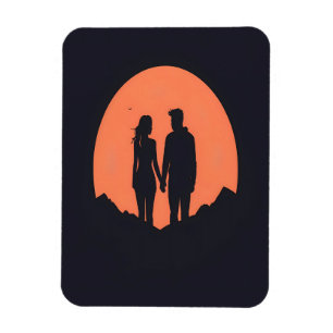Imán Arte de Amor Minimalista Silueta de Pareja en Pues