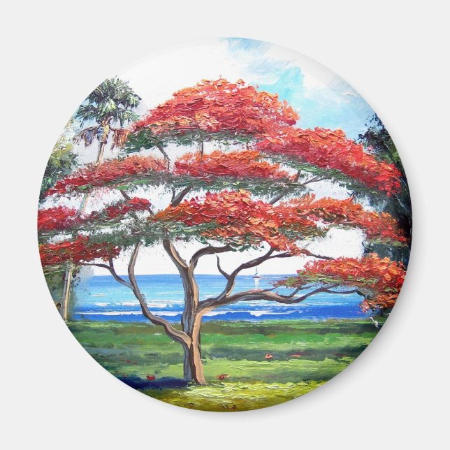 Imán Arte de árbol real de la poinciana (Frente)