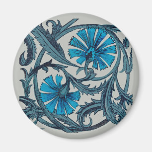 Imán Arte de azulejo rústico de flores antiguas azul vi