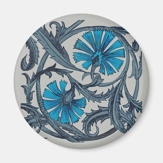 Imán Arte de azulejo rústico de flores antiguas azul vi (Frente)