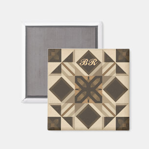 Imán arte de bloque de colcha geométrica vintage monogr