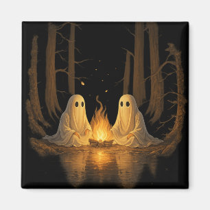 Imán Arte de bosque nocturno en fogata de fantasmas esp