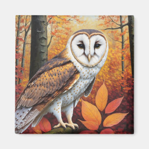 Imán Arte de búho de Barn de otoño