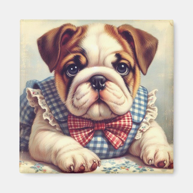 Imán Arte de Bulldog inglés de época (Frente)