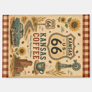 Imán Arte de café de la Ruta 66 de Kansas en nevera