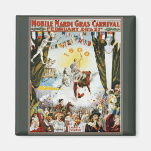Imán Arte de cartel de carnaval Mardi Gras móvil vintag