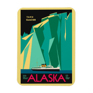 Imán Arte de cartel de viaje vintage de Alaska, glaciar