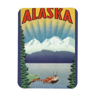 Imán Arte de cartel de viaje vintage de Alaska, paisaje
