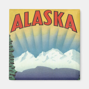 Imán Arte de cartel de viaje vintage de Alaska, paisaje