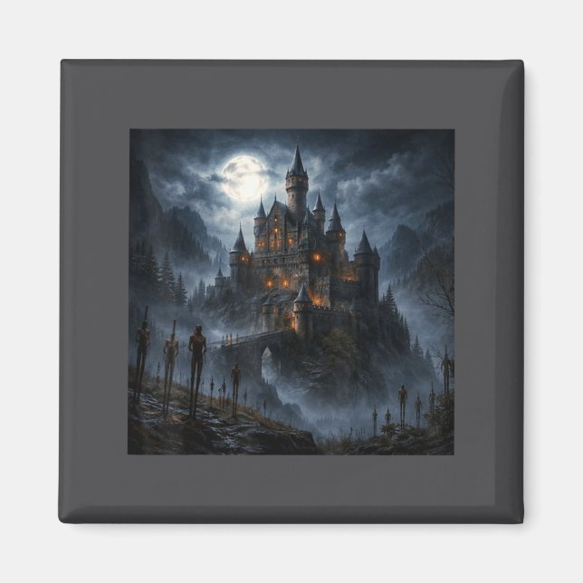 Imán Arte de Castillo Medieval Oscuro de Vlad El Empala (Frente)