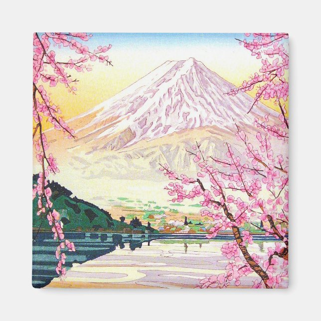Imán Arte de cerezo en primavera de Fuji japonés en Gua (Frente)