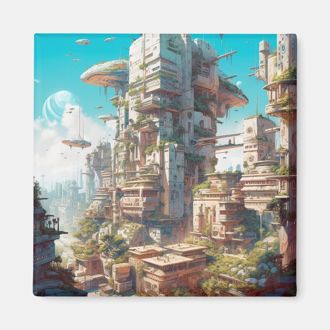 Imán Arte de ciencia ficción de ciudad futurista (Frente)