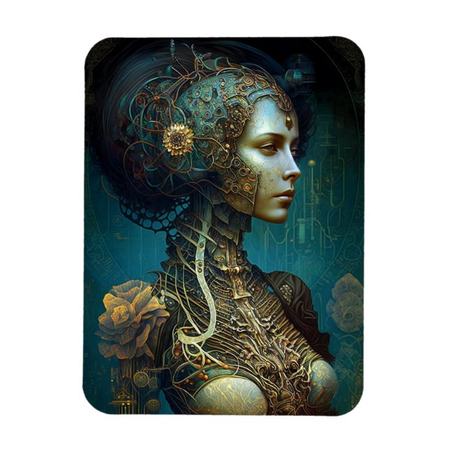 Imán Arte de ciencia ficción de Cyborg Woman Fantasy (Vertical)