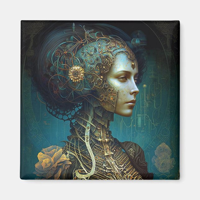 Imán Arte de ciencia ficción de Cyborg Woman Fantasy (Frente)