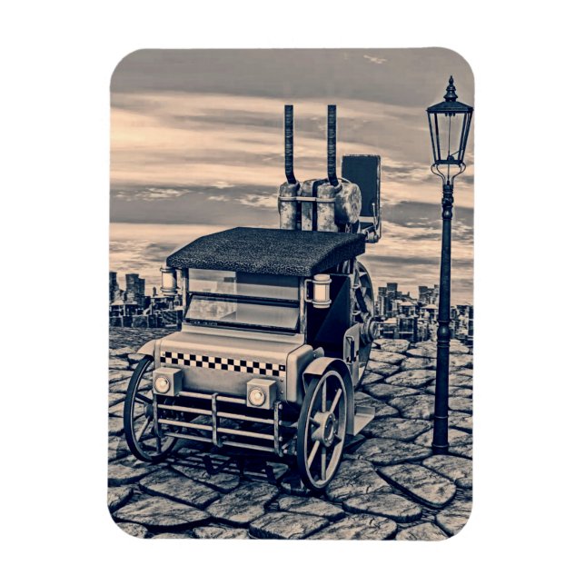 Imán Arte de ciudad de taxi retro steampunk (Vertical)