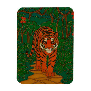 Imán Arte de cloisonné: Tigre en el camino de la selva